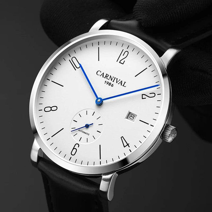 Carnival Fashion Simple Small Seconds Design Mechanical Watch Men Calendar Waterproof Automatic Watch Leather Strap Watches 8017 - Arabia Watches
