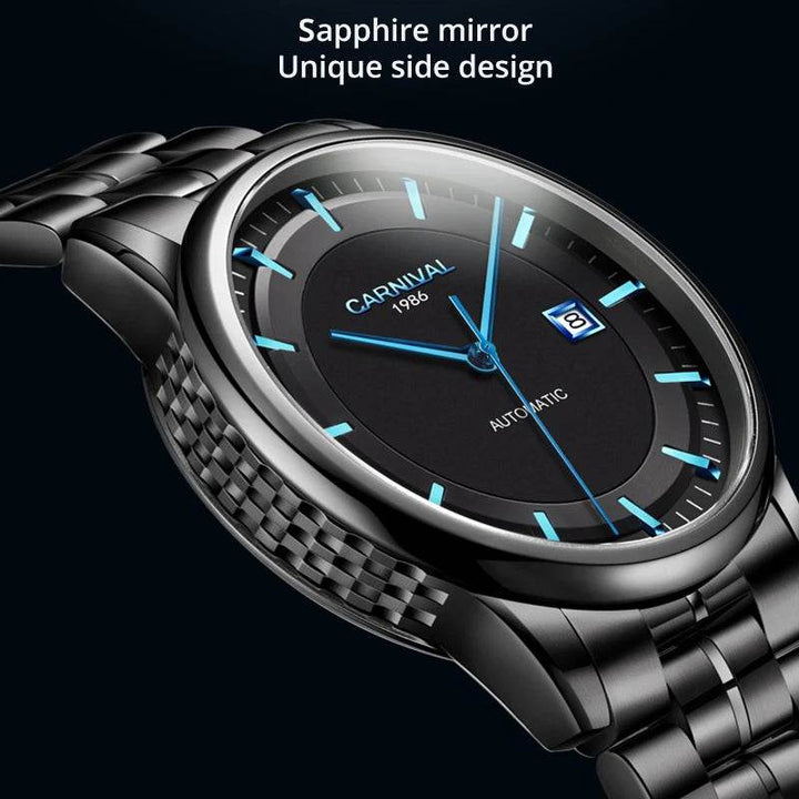 Japan MIYOTA 8215 Watch CARNIVAL Mens Watches Automatic Mechanical Waterproof Sapphire Calendar Full Steel Business Montre homme - Arabia Watches