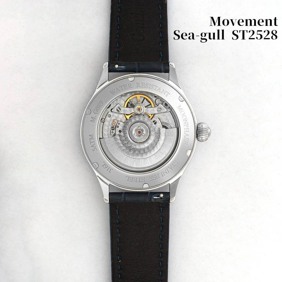Sugess Origin ST2528 Movement Mechanical Wristwatch Men Watch Luxury Real Blue Stone Dial Stainless Steel Case Moonphase Clock - Arabia Watches