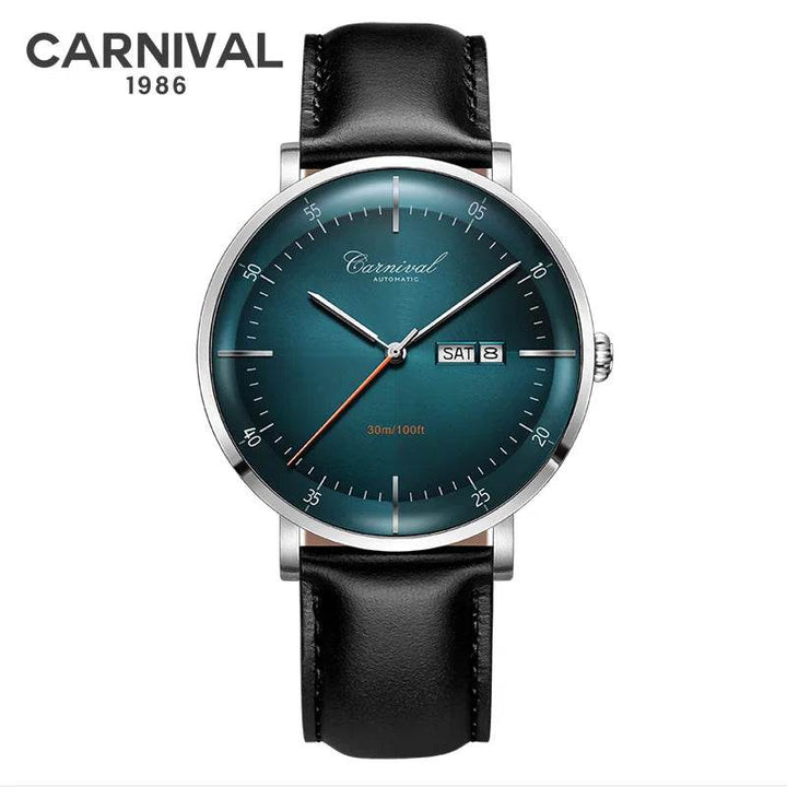 MIYOTA Movement Mechanical Watches Top Brand CARNIVAL Fashion Automatic Watch Men Calendar Week Waterproof Leather Band Sapphire - Arabia Watches