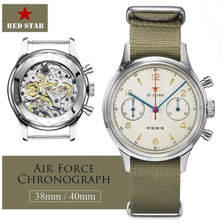 RED STAR Men's 1963 Chronograph Mechanical Watch Seagull Movement ST1901 Air Force Aviation - Arabia Watches
