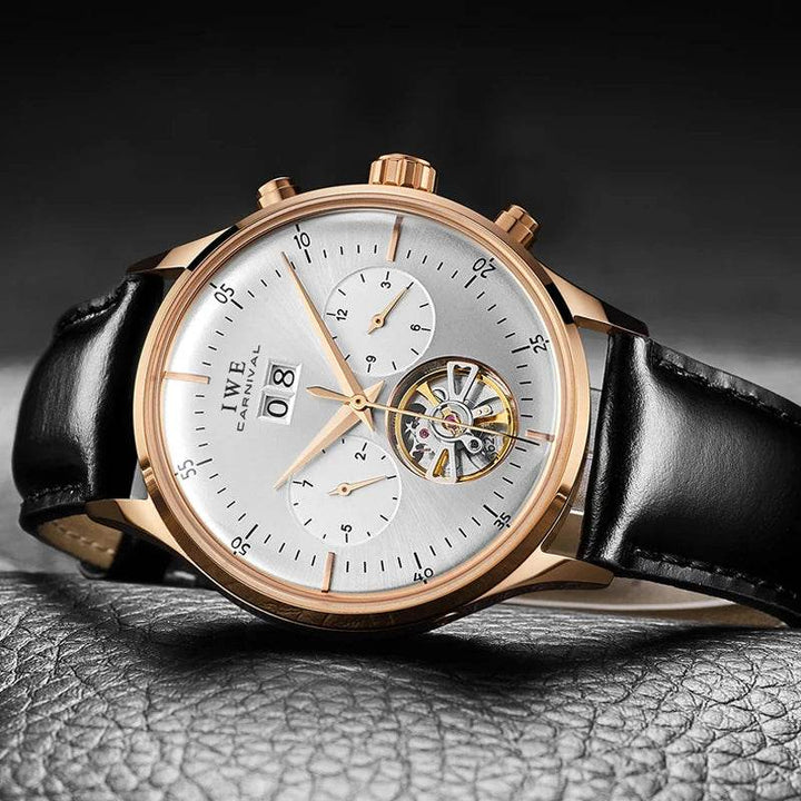 CARNIVAL Skeleton Tourbillon Watches Men Fashion Casual Waterproof Men Rose Gold Automatic Mechanical Watch Relogios Masculino - Arabia Watches