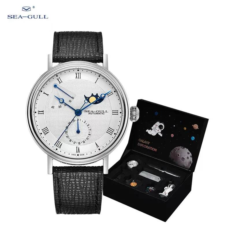 Seagull Men's Wristwatch Moon Phase Leather Automatic Mechannical Men's Watches - Arabia Watches