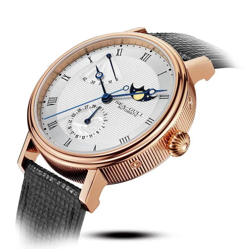 Seagull Men's Wristwatch Moon Phase Leather Automatic Mechannical Men's Watches - Arabia Watches