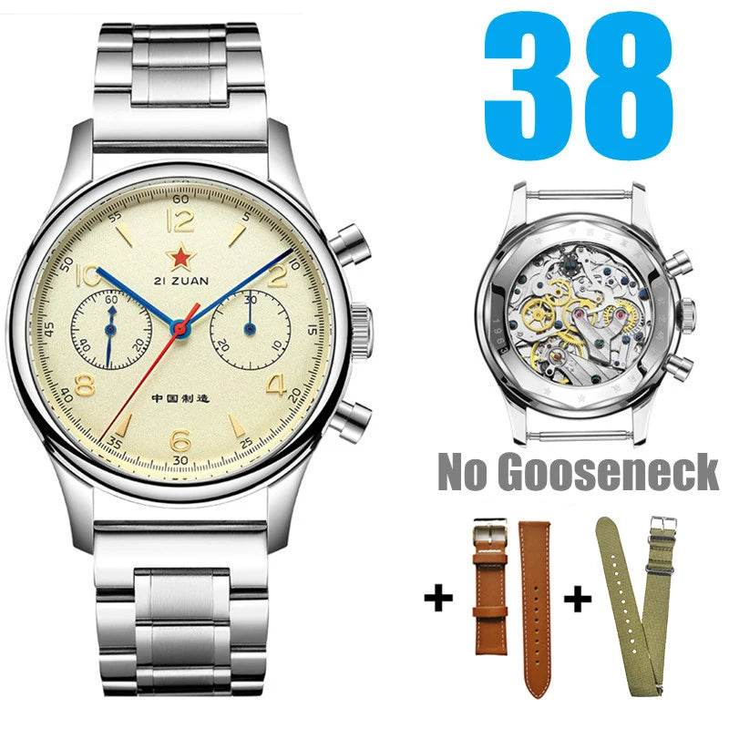 RED STAR Men's 1963 Chronograph Mechanical Watch Seagull Movement ST1901 Air Force Aviation - Arabia Watches