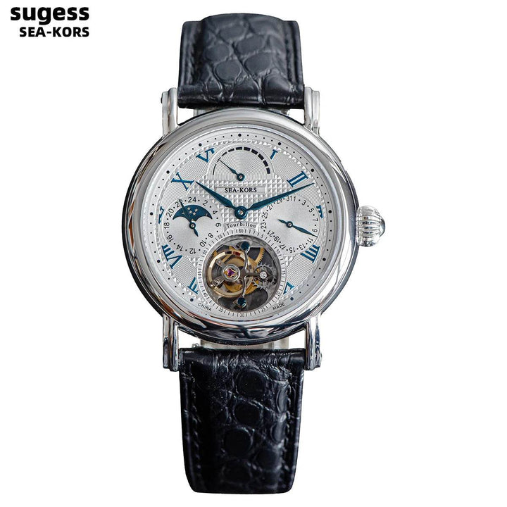 Sugess Seakors Man Tourbillon Watch Original ST8007 Movement Skeleton Dial Moonphase Wristwatche 316L Case Sapphire Romen Luxury - Arabia Watches