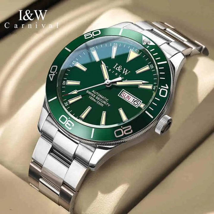 CARNIVAL Dive Watch Luxury Stainless Steel Sport Automatic Mechanical Wristwatch 100M Waterproof NH36 Clock for Men Reloj Hombre - Arabia Watches