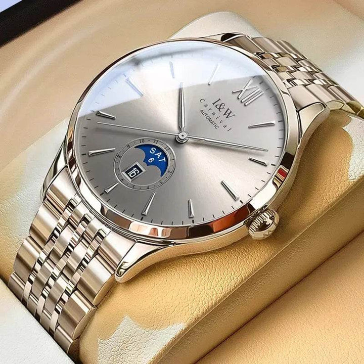 CARNIVAL High-End Series IW Brand Classic Moon Phase Mechanical Watches Men Stainless Steel Sapphire MIYOTA Movement Men Watches - Arabia Watches