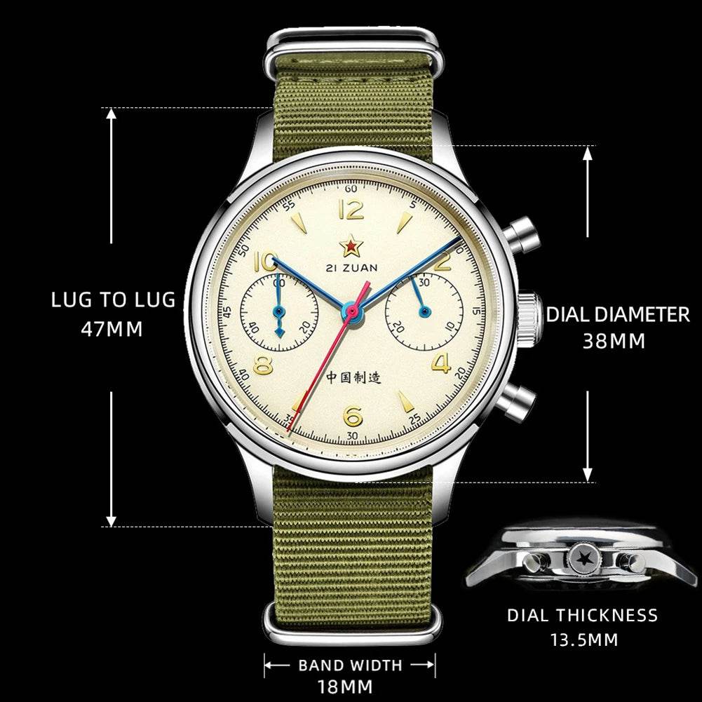 RED STAR Men's 1963 Chronograph Mechanical Watch Seagull Movement ST1901 Air Force Aviation - Arabia Watches