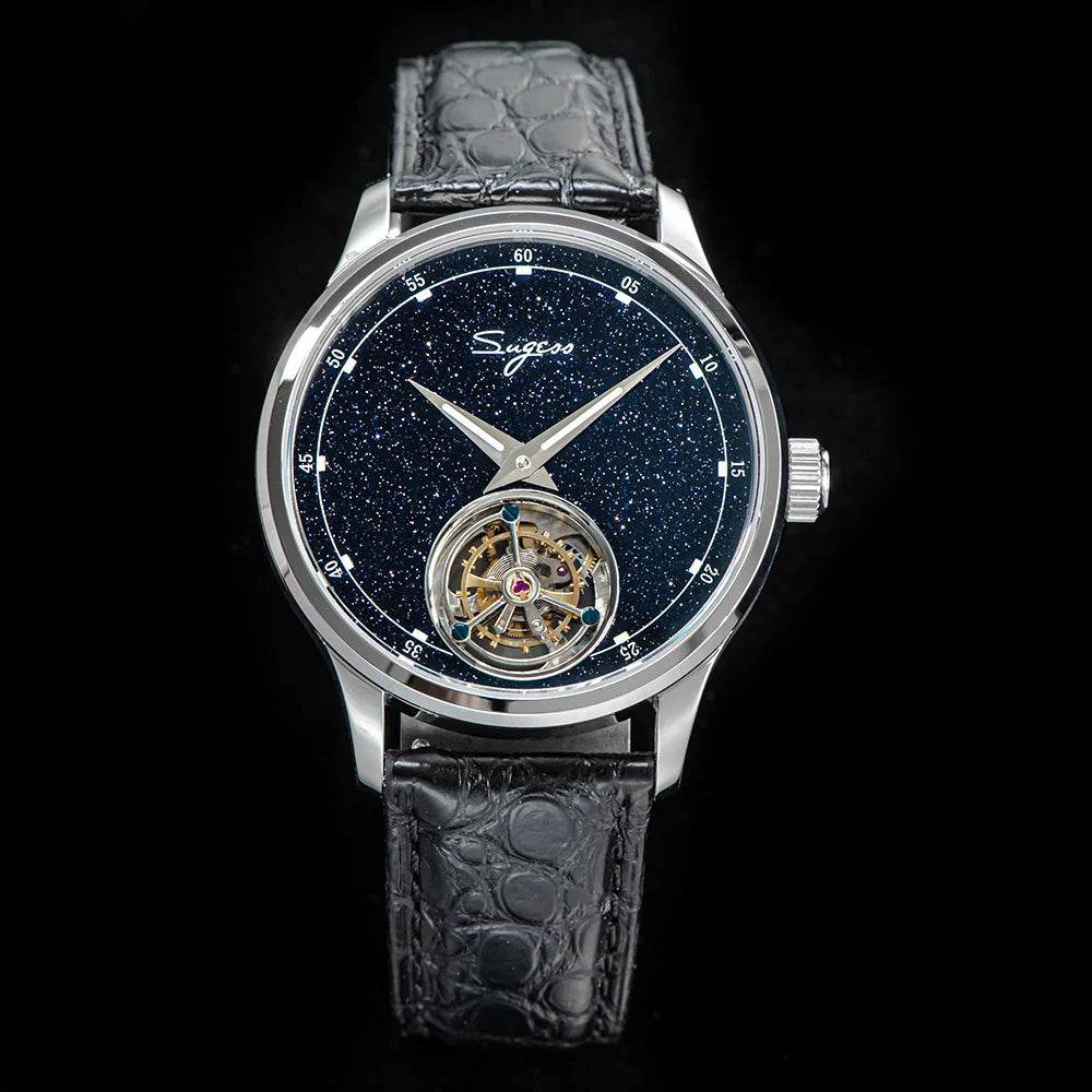 2023 Sugess Tourbillon Mens Watch Tianjin ST8230 Movement Blue Aventurine Stone - Arabia Watches