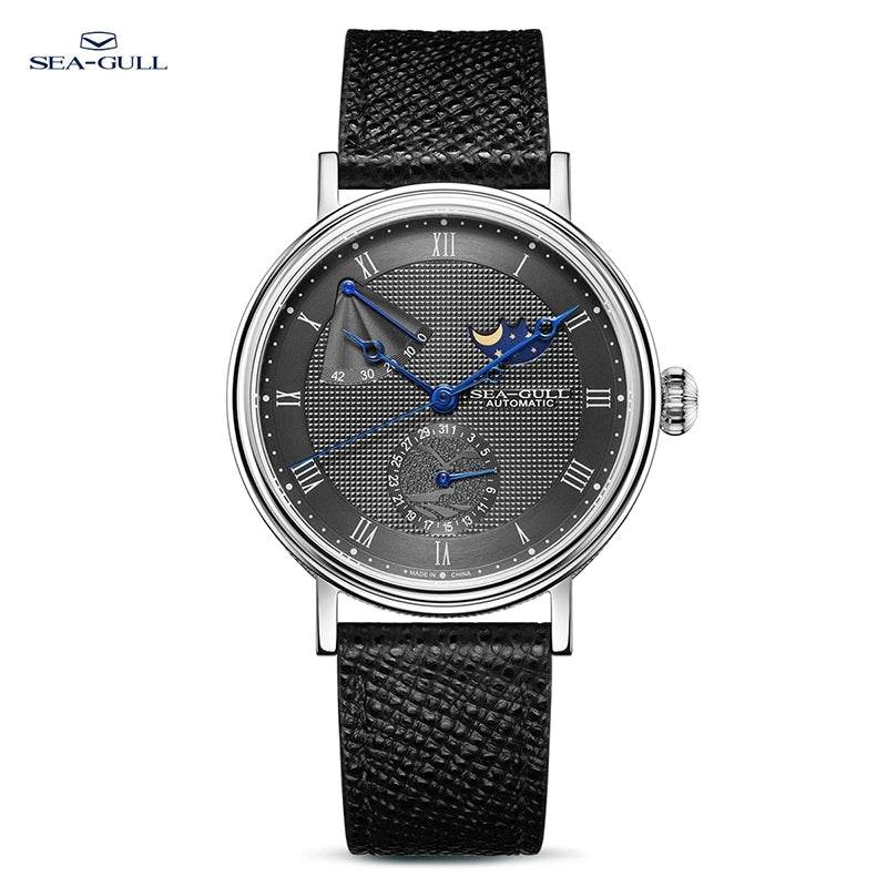 Seagull Men's Wristwatch Moon Phase Leather Automatic Mechannical Men's Watches - Arabia Watches