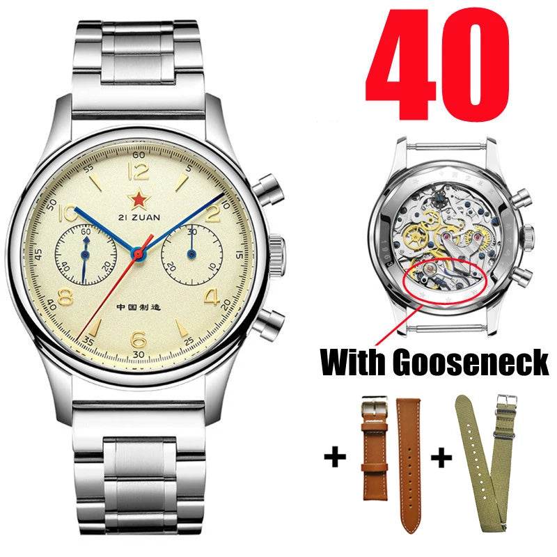 RED STAR Men's 1963 Chronograph Mechanical Watch Seagull Movement ST1901 Air Force Aviation - Arabia Watches