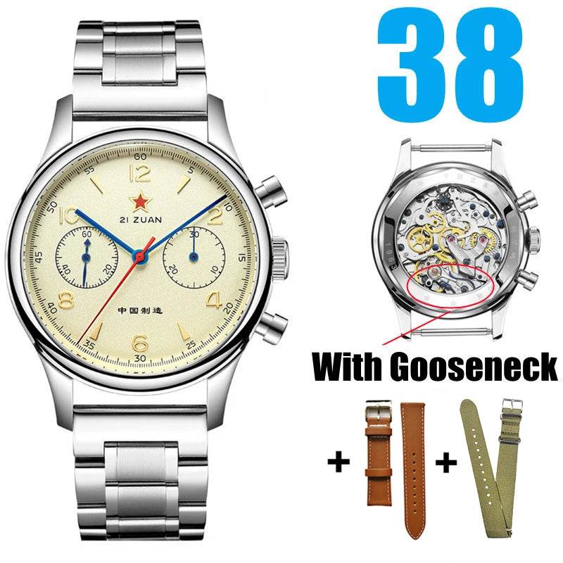 RED STAR Men's 1963 Chronograph Mechanical Watch Seagull Movement ST1901 Air Force Aviation - Arabia Watches